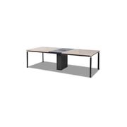 会議用テーブル　長方形テーブル　打ち合わせ　木目調　配線ボックス付き　角丸　広い天板　シンプル