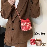 チェック柄ショルダーバッグ　蝶結び　鞄　レディース　韓国ファッション　2colors