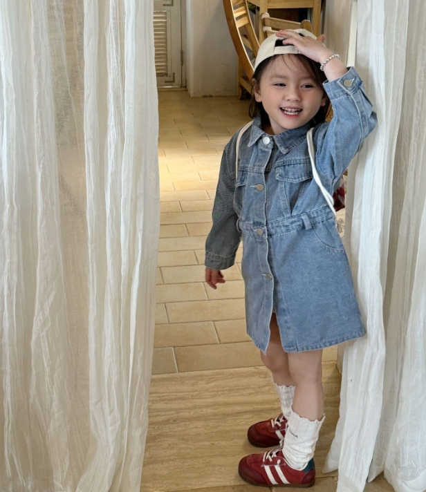 2024春秋新作 韓国風子供服 ベビー服 デニム ワンピース 長袖 女の子 