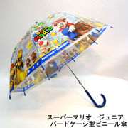 【雨傘】【ジュニア用】スーパーマリオ・コミック柄ビニール透明深張ジャンプ傘