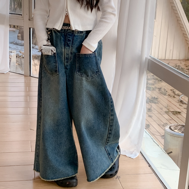 ★Girls★　子供服　100~160cm　キッズデニムパンツ　ワイドジーンズ　春夏　韓国キッズファッション