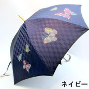 【日本製】【雨傘】【長傘】甲州織生地朱子ほぐし織6駒蝶々柄タッセル付手元日本製ジャンプ傘