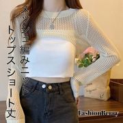 【日本倉庫即納】メッシュ編み ニットトップス ショート丈 韓国ファッション