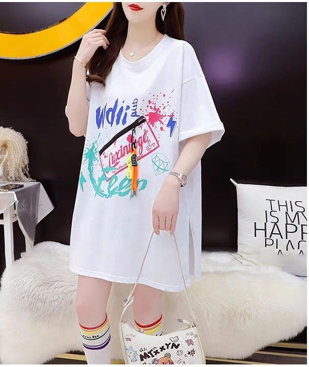 【予約222635】大きいサイズ春夏新作 韓国 レディース ファッション  Tシャツ ワンピース  LL-4L