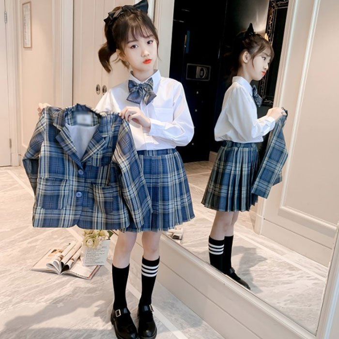 スーツ フォーマル 3点セット 女の子 シャツ+ブレザー＋プリーツスカート チェック柄  発表会 卒園式