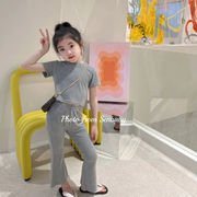 韓国 夏子供服 無地 半袖Tシャツ ロングパンツ カジュアルスーツ 女の子 スーツ