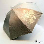 【晴雨兼用】【長傘】サクラ骨・シャンブレー生地薔薇柄ブラックコーティング手開き傘