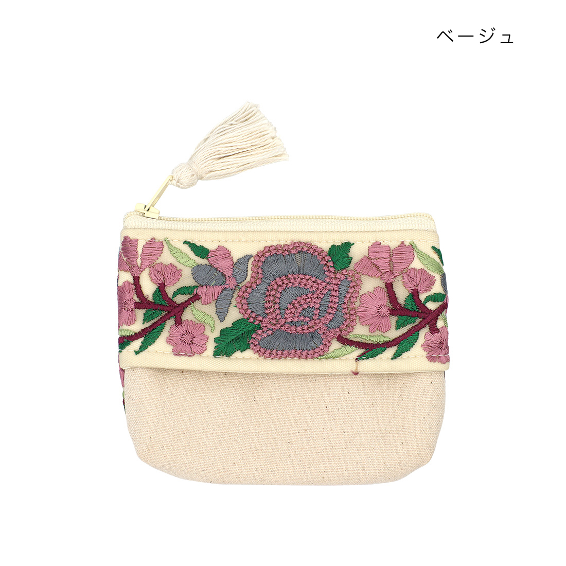 インド刺繍リボン ティッシュケース付ポーチ[花柄サリーポケット