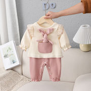 韓国子供服春の新型赤ちゃん連体服ファッション双色赤ちゃん長袖服