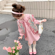 子供服 新作 長袖 セットワンピース お姫様ドレス スカラップ 裾フリル  可愛い きれい デザイン感