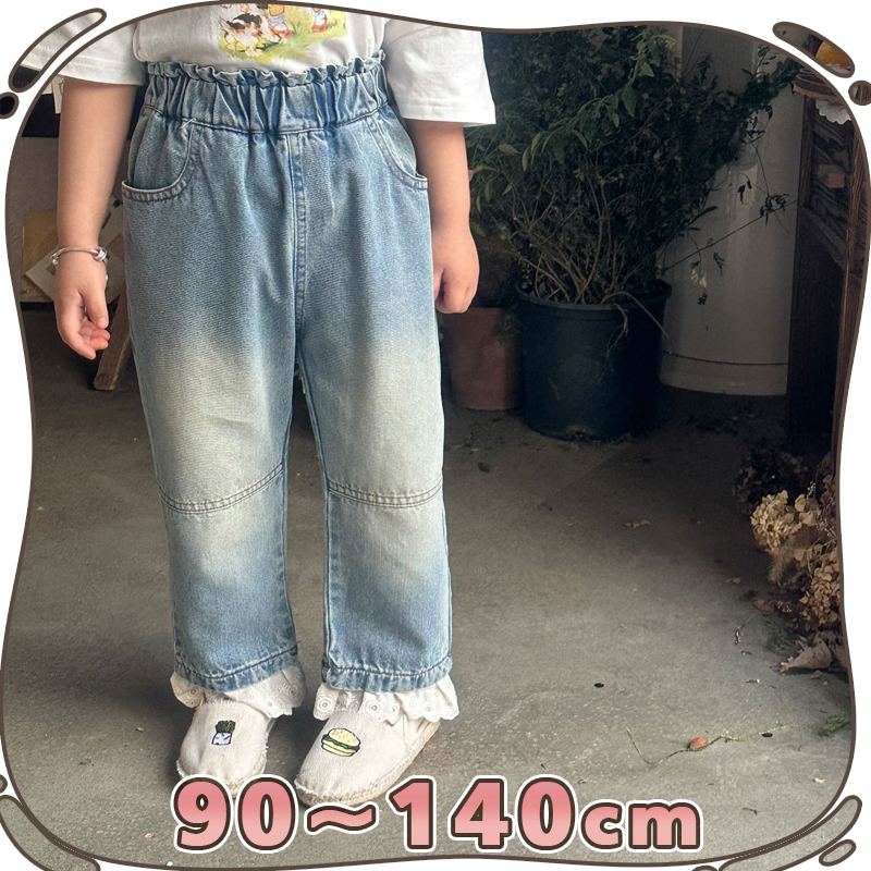 ★Girls★　子供服　90~140cm　キッズデニムパンツ 　レース付きジーンズ　韓国キッズファッション