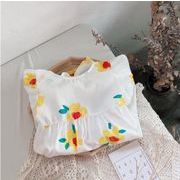 女の子のワンピース2024夏新型韓国版女性の赤ちゃんバブル袖大きな黄色い花の甘い背中のベルト付きスカート