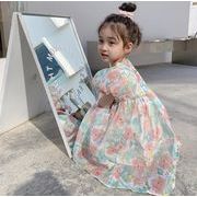 女の子の方襟ワンピース2024夏新型韓国版洋風花バブルスリーブプリンセススカート