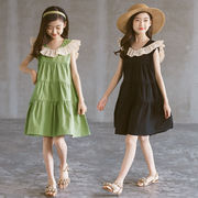 夏の子供服 女の子のドレス 綿 フリル ケーキドレス 人気のノースリーブドレス