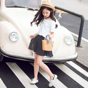 女の子  韓国子供服  夏服  印刷  半袖  Tシャツ キュロット  2点セット