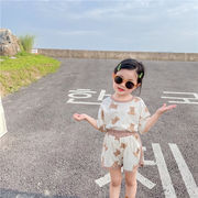 2024年夏の韓国子供服スーツかわいいクマ半袖Tシャツトップショーツ女の子の赤ちゃんツーピースセット