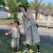 2024新作 韓国子供服  親子 女の子  半袖トップス+ワイドパンツ2点セット  90-140cm