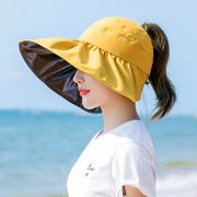 帽子 レディース uvカットハット クリップサンバイザー 韓国 黒 日焼け防止 ぼうし ば広