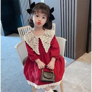 子供服 ワンピース キッズ 韓国子供服 女の子 春服 長袖 レースワンピース 折り襟 子供ドレス dress