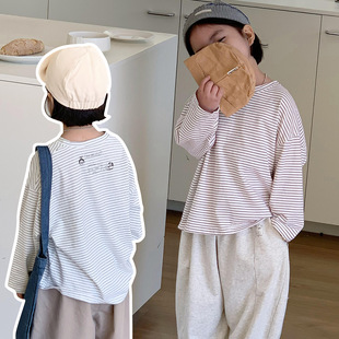【2024夏新作】韓国風 子供服 ベビー服 キッズ ins ストライプ長袖Tシャツ 2色