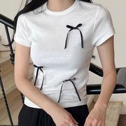 トップス　Tシャツ　デザイン　レディース　蝶結び　リボン　韓国ファッション　バレエコア