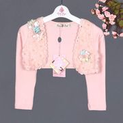 子供服 配色花付 ショート 丈 ボレロ フォーマル カーディガン アウター 結婚式 長袖