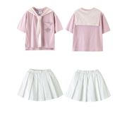 キッズ カレッジ風 セットアップ 新作 ファッション 韓国風 スカートセット 半袖Tシャツ+プリーツスカート