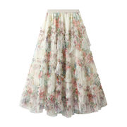 ★全2色★　ロングスカート　フラワーシフォンスカート　フレアスカート　韓国ファッション