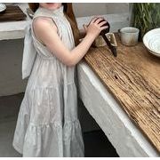 キッズ ワンピース 韓国子供服 2024夏新作 子供用のスカート 清新 袖なし ワンピース うすい藍  90-130