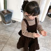 韓国子供服 ２点セット セーター サロペット コーデュロイ ワンピース ハイネック 子供ドレス ロング丈