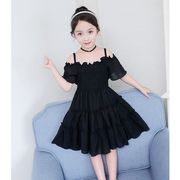 シフォンワンピース 韓国子供服 子供ドレス サロペット オフショルダー ロング丈 夏 半袖 リゾート 女の子
