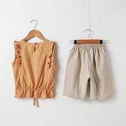 韓国子供服 セットアップ タンクトップ 半ズボン パンツ 夏 コットン トップス ノースリーブ フリル