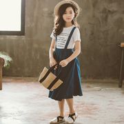 韓国子供服 ２点セット Tシャツ+サロペット カジュアル ナチュラル 夏 半袖 トップス プリーツスカート
