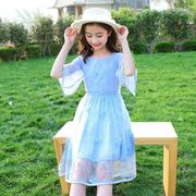 レースワンピース 韓国子供服 子供ドレス チュールスカート ロング丈 夏 半袖 リゾート 女の子 おしゃれ