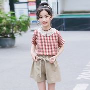 韓国子供服 セットアップ ２点セット tシャツ 半ズボン チェック柄 パンツ 夏 半袖 薄手 ゆったり リゾート