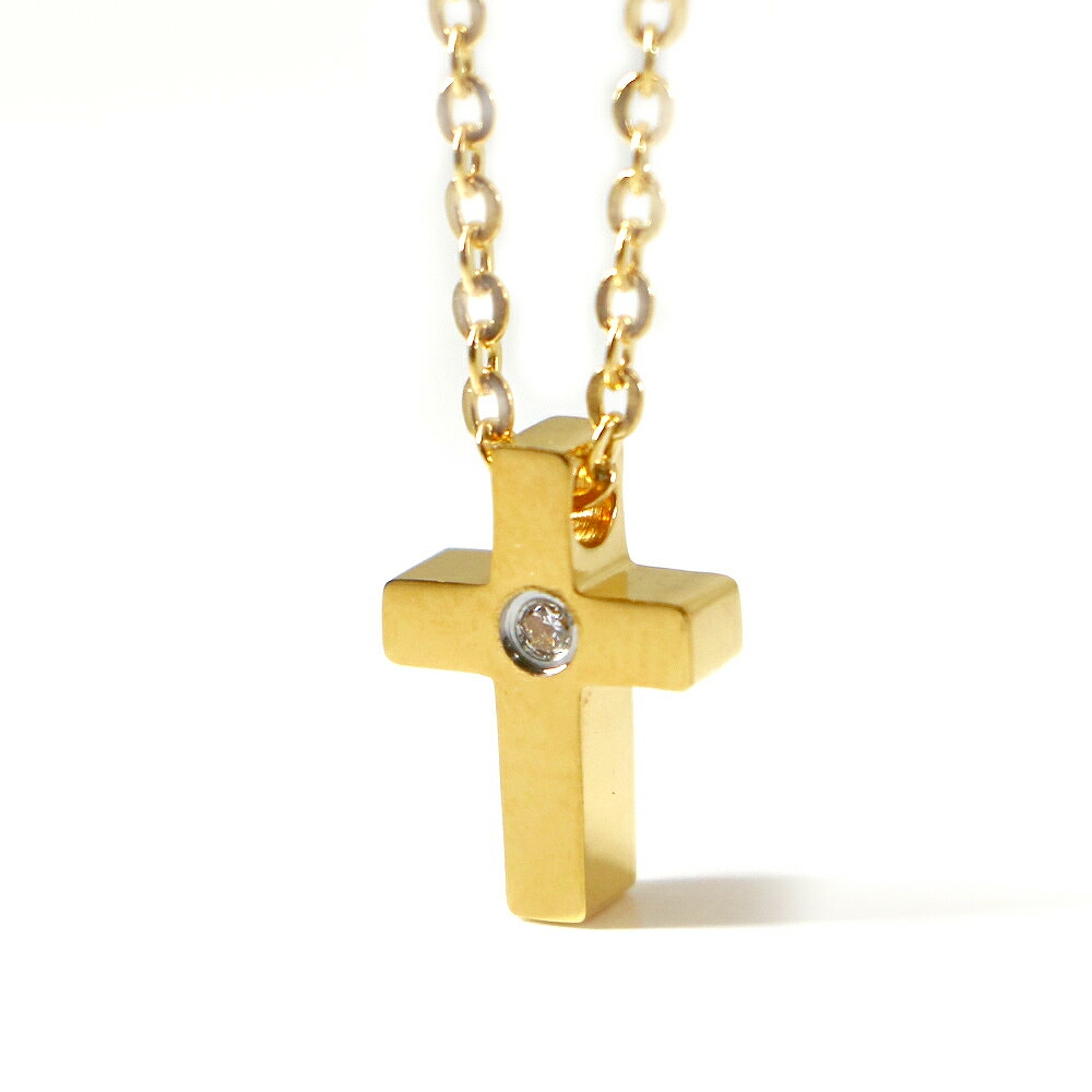 ステンレス ネックレス クロス 十字架 ジルコニア ゴールドレディース メンズ アクセサリー