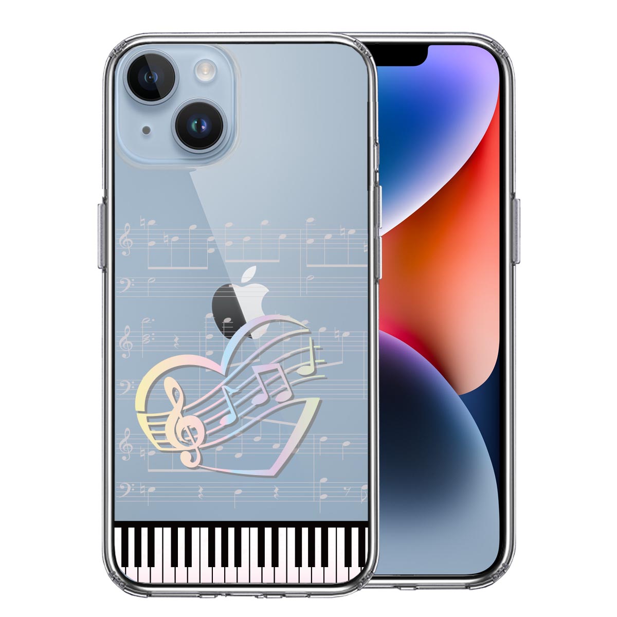 iPhone 14 Plus 側面ソフト 背面ハード ハイブリッド クリア ケース piano 1 ハート