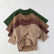 春秋キッズトップス、男の子・女の子向けシンプルな長袖、カジュアルなボトミングシャツ、Tシャツ