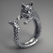 新しいアクセサリー、猫のアクセサリー、猫のクリエイティブジュエリー、指輪、ダイヤの指輪、銀指輪