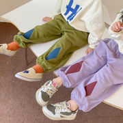 子供用パンツ、2024年韓国風秋の子供用パンツ、ひし形＋2色ステッチ効果、キッズカジュアルパンツ