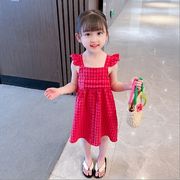 2024女の子プリンセスチェックワンピース洋風韓範網赤キャミソールスカート