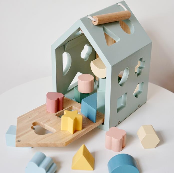 INS  木製  子供  幾何学   かたち   おもちゃ    多機能    認知    積み木    知育玩具