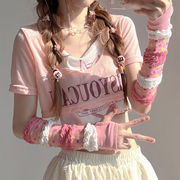ピンクアームカバー　ins　紫外線防止　運転　キャミソールコーデ　韓国ファッション