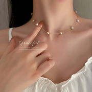 淡水真珠ネックレス 本物の金メッキ コリアスタイル 鎖骨チェーン ネックレス 女の子 アクセサリー