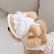 【2024夏新作】 ペット 麦わら帽子 小型犬ペット ハット 可愛い 韓国風 4種類展開