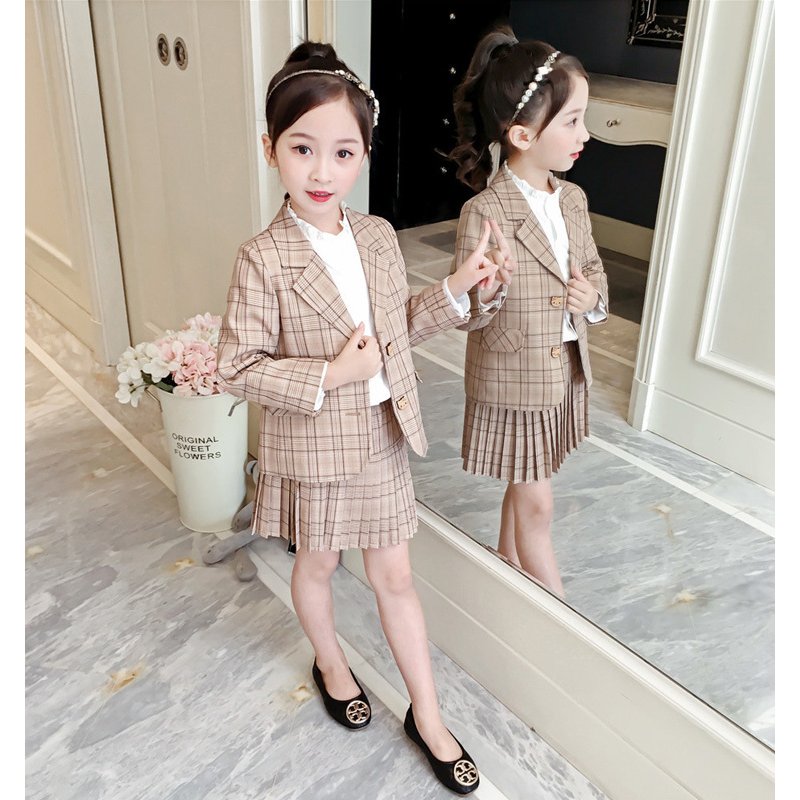 韓国 子供服 結婚式 入学式 スクール ベージュ チェック柄 制服