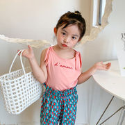 女の子のTシャツ 韓国風 子供服 アルファベットノースリーブタンクトップ 夏の人気半袖