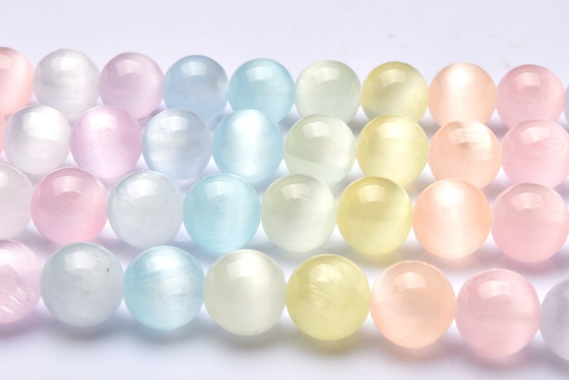 キャッツアイMIXカラー セレナイト(透石膏) 10mm 1連（約