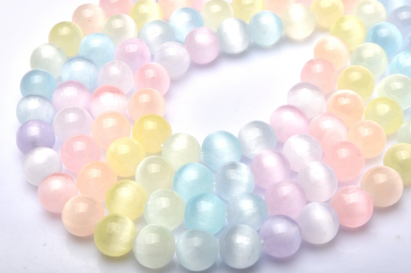 キャッツアイMIXカラー セレナイト(透石膏) 10mm 1連（約