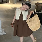 子供服　80~140cm　キッズワンピース　ノースリーブロングワンピー　韓国キッズ服